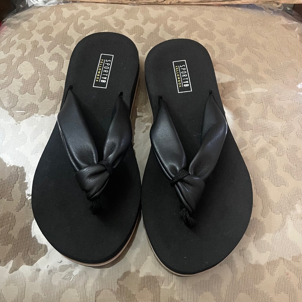 Sporty B Yellow Box Black Platform Flip Flop Sandals Knot Strap Thong Slides 8